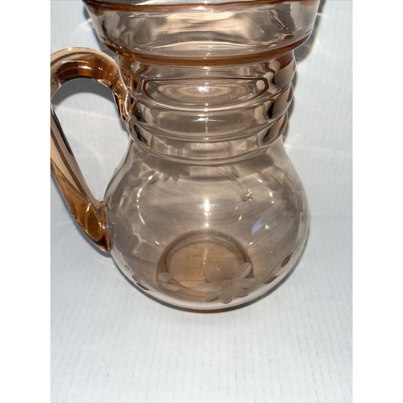 Vintage Pink Depression Glass Rings Pitcher Etched Floral Pattern - Picture 2 of 6